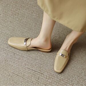 Elegant Cream Slip-On Leather Loafers